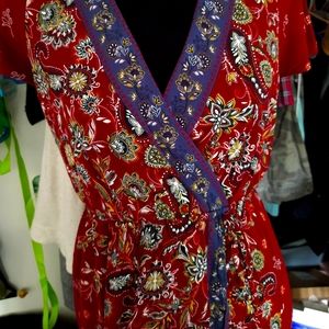 Bongo red bohemian paisley maxi dress size M